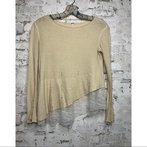 Free People Creme and Lace Distressed Ballet Top